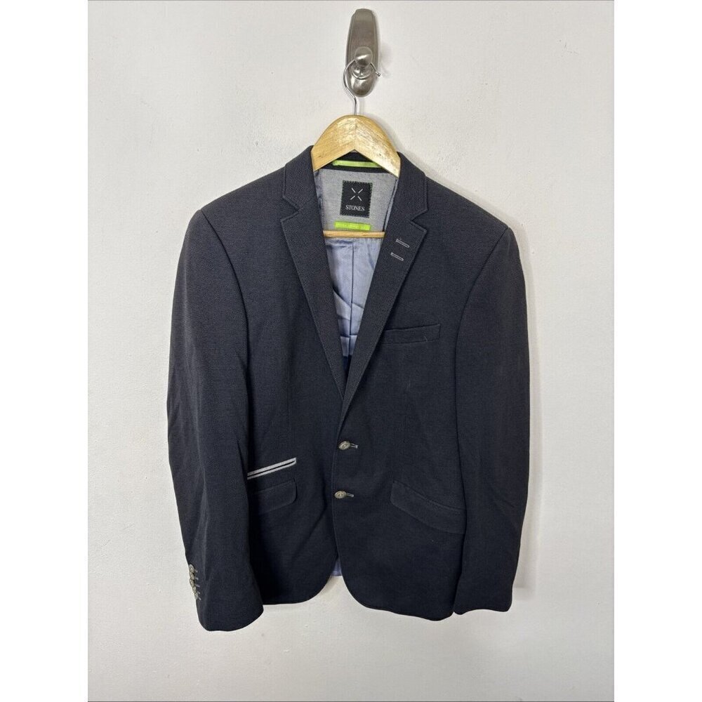 Stones Men 38 Small Gray Blazer Sports Coat Double Vented 2 Button Cotton Blend‎